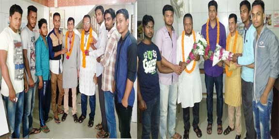উপজেলা বিএনপি ও ছাত্রদলের নেতৃবৃন্দ কারাগার থেকে মুক্তি লাভে ফুলের মালা দিয়ে বরণ।