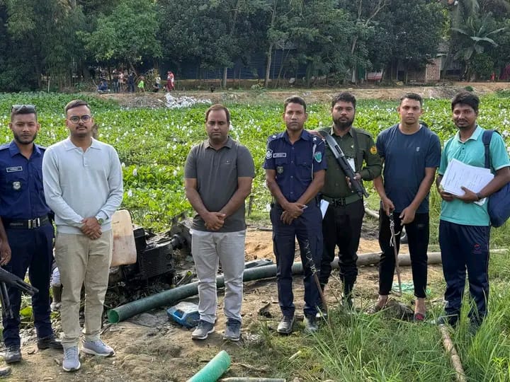 বাহুবলে বালু খেকোদের বিরুদ্ধে অভিযান, ড্রেজার মেশিনসহ সরঞ্জাম জব্দ