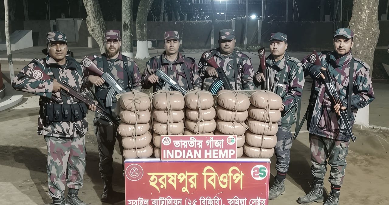 হবিগঞ্জ সীমান্তবর্তী এলাকায় ৫০ কেজি ভারতীয় গাঁজা জব্দ