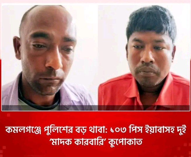 কমলগঞ্জে ১০৩ পিস ইয়াবাসহ দুই মাদক ব্যবসায়ী গ্রেফতার