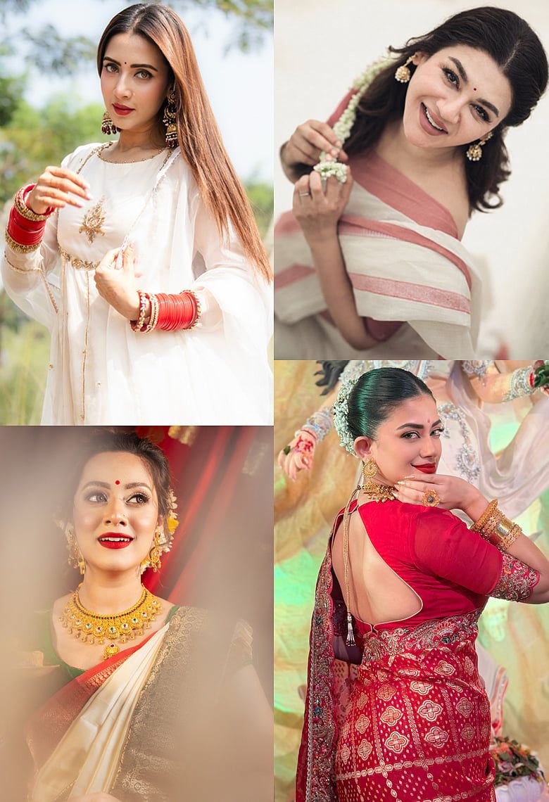 পুজোর সাজে সাবেকি, না আধুনিক: মিমের আনারকলি, মন্দিরার বেনারসি, দীঘির কাঞ্চিপুরম, জয়ার সুতির শাড়ি কার লুক নজর কাড়ল সবচেয়ে বেশি
